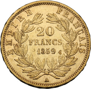 reverse: France.  Napoleon III (1852-1870). 20 Francs 1859 A, Paris mint