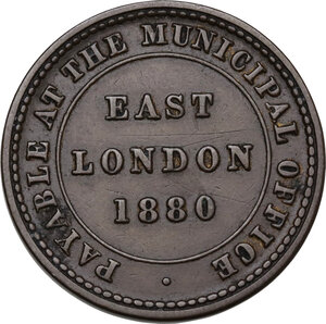 reverse: South Africa. 1 Penny Token 1880, East London Municipality