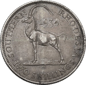 reverse: Southern Rhodesia.  George V (1910-1936). 2 shillings 1934