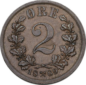 reverse: Sweden.  Oscar II (1872-1905). 2 Ore 1889