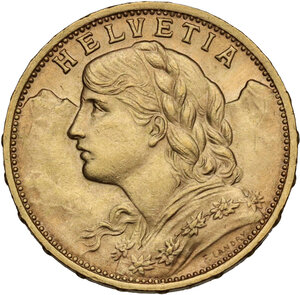 obverse: Switzerland.  Confederation (1848- ). 20 francs 1930 B, Bern mint