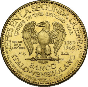reverse: Venezuela.  Republic. AV 80 Bolivares Medal 1957 Banco Italo-Venezolano – Chiefs in the Second War series CHINA CHIANG KAI-SHEK.  Struck by the Karlsruhe mint (Baden, West Germany)