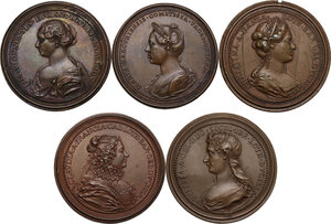 reverse: Lotto di cinque (5) medaglie della Serie Duchi e Duchesse di Lorena (1727- 1731)