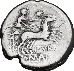 reverse: Furius Purpurio.. AR Denarius, 169-158 BC