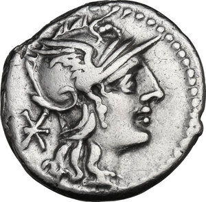 obverse: L. Caecilius Metellus Diadematus or Delmaticus. AR Denarius, 128 BC
