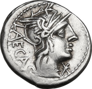 obverse: M. Porcius Laeca.. AR Denarius, 125 BC