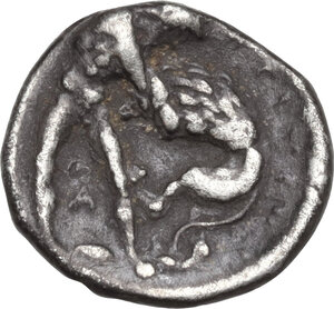 reverse: Southern Apulia, Tarentum.  AR Diobol, c. 380-325 BC