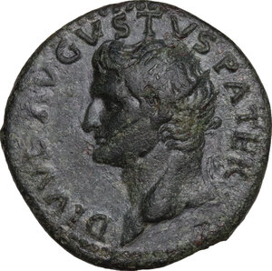 obverse: Augustus (Divus, after 14 AD).. AE As, struck under Tiberius, c. 34-37 AD