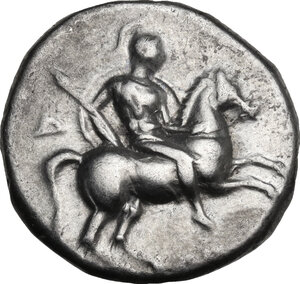 obverse: Southern Apulia, Tarentum. AR Nomos, c. 272-240 BC. Apollonios and Di-, magistrates