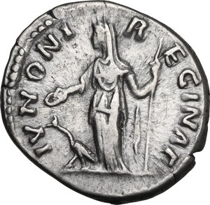 reverse: Faustina II, wife of Marcus Aurelius (died 176 AD).. AR Denarius