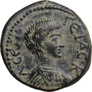 obverse: Geta as Caesar (198-209).. AE 22.5 mm. Hadrianopolis-Sebaste mint, Phrygia. Poteitos, archon