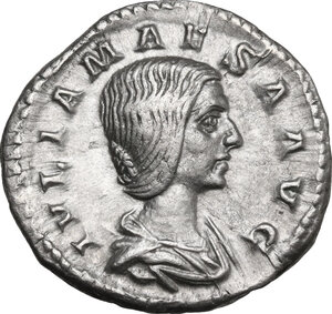obverse: Julia Maesa, sister of Julia Domna (died 225 AD).. AR Denarius, struck under Elagabalus, 218-220 AD