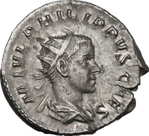 obverse: Philip II as Caesar (244-247).. AR Antoninianus, Rome mint