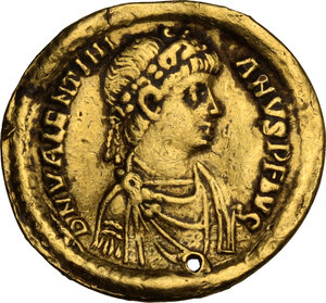 obverse: Valentinian II (375-392).. AV Solidus, Constantinople mint, 382-383 AD