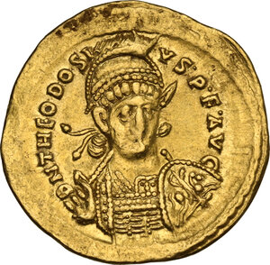 obverse: Theodosius II (402-450).. AV Solidus, Constantinople mint, 442-443 AD