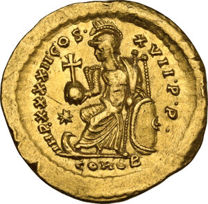 reverse: Theodosius II (402-450).. AV Solidus, Constantinople mint, 442-443 AD