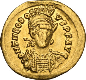 obverse: Theodosius II (402-450).. AV Solidus, Constantinople mint, 441-450 AD
