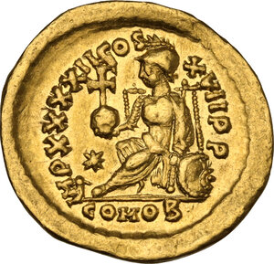 reverse: Theodosius II (402-450).. AV Solidus, Constantinople mint, 441-450 AD