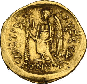 reverse: Zeno (474-491).. AV Solidus, Constantinople mint, 4th officina