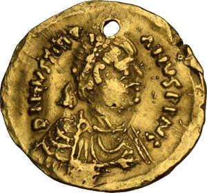 obverse: Ostrogothic Italy, Athalaric to Witigis (526-540).. AV Tremissis, in the name of Justinian I , Ravenna mint, c. 527-539