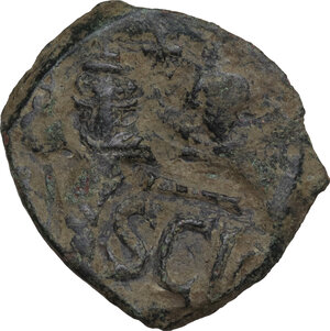 reverse: Heraclius, with Heraclius Constantine (610-641).. AE Follis countermarked on Follis of Heraclius and Heraclius Constantine of Constantinople. Syracuse mint