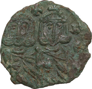 obverse: Constantine V Copronymus with Leo IV (751-775).. AE Follis. Syracuse mint, c. 751-775
