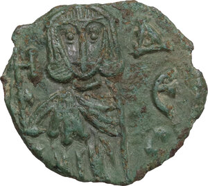 reverse: Constantine V Copronymus with Leo IV (751-775).. AE Follis. Syracuse mint, c. 751-775