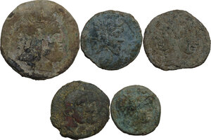 obverse: The Roman Republic. Multiple lot of five (5) unclassified AE coins, mostly Asses, including Q. Titius, M. Censorinus and Sextus Pompeius