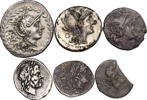 obverse: The Roman Republic. Multiple lot of six (6) AR and fourrée coins