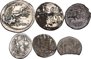 reverse: The Roman Republic. Multiple lot of six (6) AR and fourrée coins