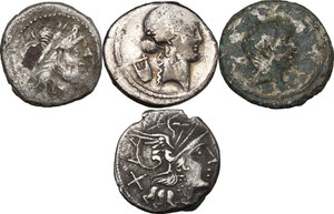 obverse: The Roman Republic. Multiple lot of four (4) unclassified coins , mostly fourrèe, including the very rare Cr. 494/30,