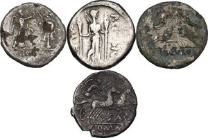 reverse: The Roman Republic. Multiple lot of four (4) unclassified coins , mostly fourrèe, including the very rare Cr. 494/30,