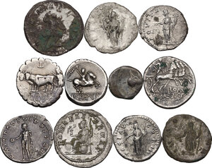 reverse: The Roman Republic to the Empire.. Multiple lot of eleven (11) unclassified AR and BI coins, including at least a fourrèe and a very attractive Trajan s Denarius