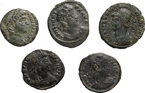 obverse: Roman Empire. Constantine I and his sons.. Multiple lot of five (5) unclassified AE Folles
