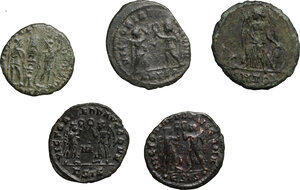 reverse: Roman Empire. Constantine I and his sons.. Multiple lot of five (5) unclassified AE Folles