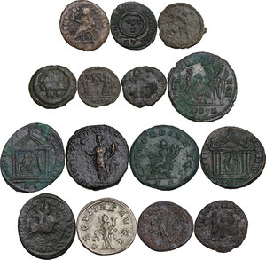 reverse: The Roman Empire.. Multiple lot of fifteen (15) unclassified coins, all AE but for AR Antoninianus of Philip I. Noted Athalaric Decanummium
