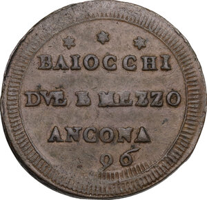 obverse: Ancona.  Pio VI (1775-1799), Giovanni Angelo Braschi. Sampietrino da 2 e mezzo Baiocchi 1796