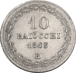 reverse: Bologna.  Pio IX  (1846-1878), Giovanni Mastai Ferretti.. 10 Baiocchi A. XVIII 1863