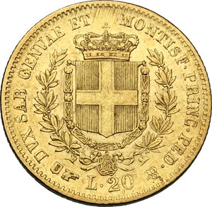 reverse: Vittorio Emanuele II  (1861-1878). 20 Lire 1859 Torino