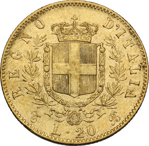 reverse: Vittorio Emanuele II  (1861-1878). 20 Lire 1862 Torino