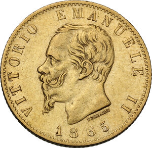 obverse: Vittorio Emanuele II  (1861-1878). 20 Lire 1865 Torino