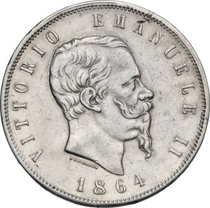 obverse: Vittorio Emanuele II  (1861-1878). 5 lire 1864 Napoli