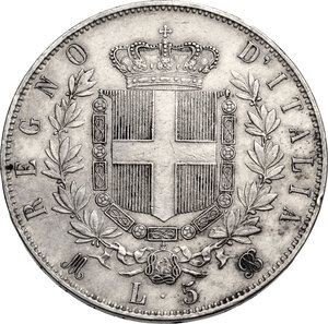 reverse: Vittorio Emanuele II  (1861-1878).. 5 Lire 1872 Milano