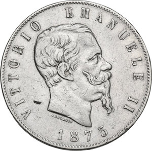 obverse: Vittorio Emanuele II  (1861-1878).. 5 lire 1875 Roma
