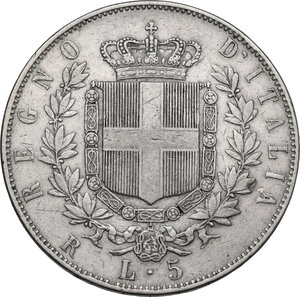 reverse: Vittorio Emanuele II  (1861-1878).. 5 lire 1875 Roma