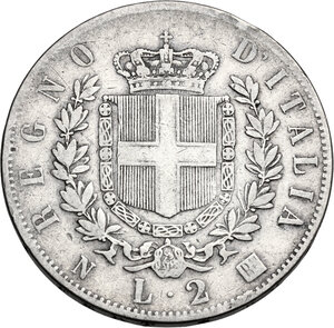 reverse: Vittorio Emanuele II  (1861-1878).. 2 Lire 1863 Napoli