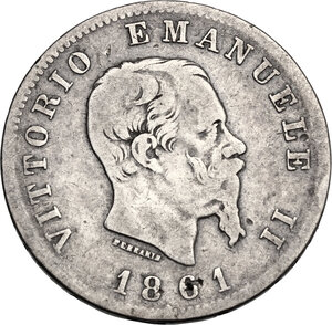 obverse: Vittorio Emanuele II  (1861-1878). Lira 1861 Firenze