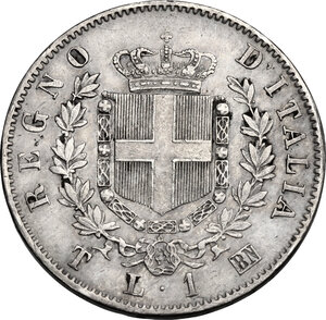 reverse: Vittorio Emanuele II  (1861-1878).. Lira 1863 Torino