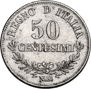 reverse: Vittorio Emanuele II  (1861-1878).. 50 Centesimi 1867 Napoli