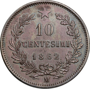 reverse: Vittorio Emanuele II  (1861-1878).. 10 Centesimi 1862 Milano